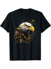 Electric American Bald Eagle Patriotic Strength T-Shirt 180G 100% Cotton Printed Round Neck Short-Sleeve T-Shirt, Gifts for Men Dad Husband Grandpa, S-XXXL, Black