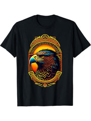 Golden American bald eagle with National American flag T-Shirt 180G 100% Cotton Printed Round Neck Short-Sleeve T-Shirt, Gifts for Men Dad Husband Grandpa, S-XXXL, Black