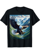 Bald Eagle Flight Mountain Landscape T-Shirt 180G 100% Cotton Printed Round Neck Short-Sleeve T-Shirt, Gifts for Men Dad Husband Grandpa, S-XXXL, Black