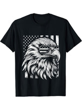Independence Day Bald Eagle For 4th of July Patriotic T-Shirt 180G 100% Cotton Printed Round Neck Short-Sleeve T-Shirt, Gifts for Men Dad Husband Grandpa, S-XXXL, Black