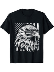Independence Day Bald Eagle For 4th of July Patriotic T-Shirt 180G 100% Cotton Printed Round Neck Short-Sleeve T-Shirt, Gifts for Men Dad Husband Grandpa, S-XXXL, Black