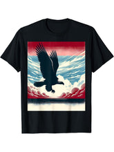 Bald Eagle Hunting With Flag In Sky T-Shirt 180G 100% Cotton Printed Round Neck Short-Sleeve T-Shirt, Gifts for Men Dad Husband Grandpa, S-XXXL, Black