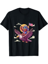Fourth Of July Bald Eagle Monkey American Flag Patriotic T-Shirt 180G 100% Cotton Printed Round Neck Short-Sleeve T-Shirt, Gifts for Men Dad Husband Grandpa, S-XXXL, Black