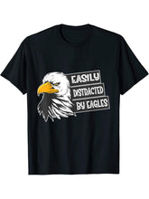 Easily Distracted By Eagles Gift Bald Eagle T-Shirt 180G 100% Cotton Printed Round Neck Short-Sleeve T-Shirt, Gifts for Men Dad Husband Grandpa, S-XXXL, Black