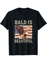 Bald Is Beautiful Bald Eagle T-Shirt 180G 100% Cotton Printed Round Neck Short-Sleeve T-Shirt, Gifts for Men Dad Husband Grandpa, S-XXXL, Black