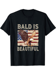 Bald Is Beautiful Bald Eagle T-Shirt 180G 100% Cotton Printed Round Neck Short-Sleeve T-Shirt, Gifts for Men Dad Husband Grandpa, S-XXXL, Black