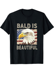 Bald Is Beautiful Bald Eagle T-Shirt 180G 100% Cotton Printed Round Neck Short-Sleeve T-Shirt, Gifts for Men Dad Husband Grandpa, S-XXXL, Black