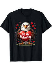 Be My Valentine Bald Eagle Heart T-Shirt 180G 100% Cotton Printed Round Neck Short-Sleeve T-Shirt, Gifts for Men Dad Husband Grandpa, S-XXXL, Black