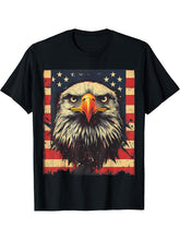 American Bald Eagle USA Flag Patriotic 4th of July Vintage T-Shirt 180G 100% Cotton Printed Round Neck Short-Sleeve T-Shirt, Gifts for Men Dad Husband Grandpa, S-XXXL, Black