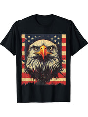 American Bald Eagle USA Flag Patriotic 4th of July Vintage T-Shirt 180G 100% Cotton Printed Round Neck Short-Sleeve T-Shirt, Gifts for Men Dad Husband Grandpa, S-XXXL, Black
