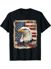 American Bald Eagle USA Flag Patriotic 4th of July Vintage T-Shirt 180G 100% Cotton Printed Round Neck Short-Sleeve T-Shirt, Gifts for Men Dad Husband Grandpa, S-XXXL, Black