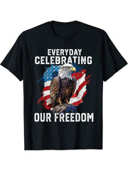 Everyday Celebrating Our Freedom American Bald Eagle T-Shirt 180G 100% Cotton Printed Round Neck Short-Sleeve T-Shirt, Gifts for Men Dad Husband Grandpa, S-XXXL, Black