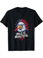 Bald Is Beautiful Independence Day 4th of July Bald Eagle T-Shirt 180G 100% Cotton Printed Round Neck Short-Sleeve T-Shirt, Gifts for Men Dad Husband Grandpa, S-XXXL, Black