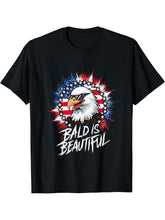 Bald Is Beautiful Independence Day 4th of July Bald Eagle T-Shirt 180G 100% Cotton Printed Round Neck Short-Sleeve T-Shirt, Gifts for Men Dad Husband Grandpa, S-XXXL, Black