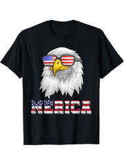 4th Of July US Flag Sunglasses Freedom Liberty Bald Eagle T-Shirt 180G 100% Cotton Printed Round Neck Short-Sleeve T-Shirt, Gifts for Men Dad Husband Grandpa, S-XXXL, Black