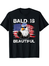 Bald Is Beautiful 4th of July Independence Day Bald Eagle T-Shirt 180G 100% Cotton Printed Round Neck Short-Sleeve T-Shirt, Gifts for Men Dad Husband Grandpa, S-XXXL, Black