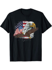 Freedom Patriotic American Bald Eagle US Flag Pride Eagle T-Shirt 180G 100% Cotton Printed Round Neck Short-Sleeve T-Shirt, Gifts for Men Dad Husband Grandpa, S-XXXL, Black