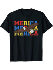 Freedom American Bald Eagle US Flag Merica Patriotic Eagle T-Shirt 180G 100% Cotton Printed Round Neck Short-Sleeve T-Shirt, Gifts for Men Dad Husband Grandpa, S-XXXL, Black