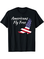 Americans Fly Free Eagle T-Shirt Bald Eagle Freedom Tee 180G 100% Cotton Printed Round Neck Short-Sleeve T-Shirt, Gifts for Men Dad Husband Grandpa, S-XXXL, Black