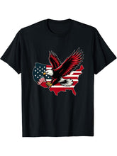 American Bald Eagle with Flag USA 4th of July Patriotic T-Shirt 180G 100% Cotton Printed Round Neck Short-Sleeve T-Shirt, Gifts for Men Dad Husband Grandpa, S-XXXL, Black