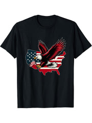American Bald Eagle with Flag USA 4th of July Patriotic T-Shirt 180G 100% Cotton Printed Round Neck Short-Sleeve T-Shirt, Gifts for Men Dad Husband Grandpa, S-XXXL, Black
