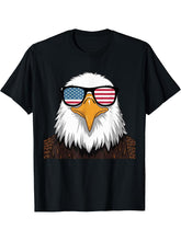 Bald Eagle with Sunglasses Patriotic Design T-Shirt 180G 100% Cotton Printed Round Neck Short-Sleeve T-Shirt, Gifts for Men Dad Husband Grandpa, S-XXXL, Black