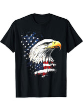 American Flag Bald Eagle Patriotic Red, White & Blue Design T-Shirt 180G 100% Cotton Printed Round Neck Short-Sleeve T-Shirt, Gifts for Men Dad Husband Grandpa, S-XXXL, Black