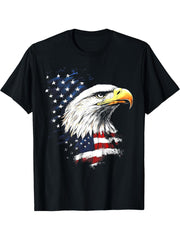 American Flag Bald Eagle Patriotic Red, White & Blue Design T-Shirt 180G 100% Cotton Printed Round Neck Short-Sleeve T-Shirt, Gifts for Men Dad Husband Grandpa, S-XXXL, Black