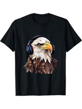 Bald_Eagle Headphones T-Shirt 180G 100% Cotton Printed Round Neck Short-Sleeve T-Shirt, Gifts for Men Dad Husband Grandpa, S-XXXL, Black