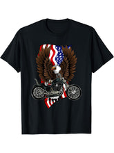 4th of July Bald Eagle USA American Flag Patriotic Biker T-Shirt 180G 100% Cotton Printed Round Neck Short-Sleeve T-Shirt, Gifts for Men Dad Husband Grandpa, S-XXXL, Black