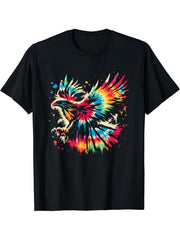 Eagle Tie Dye - Colorful Bald Eagle Bird Animal Lover T-Shirt 180G 100% Cotton Printed Round Neck Short-Sleeve T-Shirt, Gifts for Men Dad Husband Grandpa, S-XXXL, Black