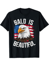 Bald Is Beautiful Independence Day Bald Eagle 4th of July T-Shirt 180G 100% Cotton Printed Round Neck Short-Sleeve T-Shirt, Gifts for Men Dad Husband Grandpa, S-XXXL, Black