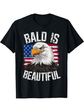 Bald Is Beautiful Independence Day Bald Eagle 4th of July T-Shirt 180G 100% Cotton Printed Round Neck Short-Sleeve T-Shirt, Gifts for Men Dad Husband Grandpa, S-XXXL, Black