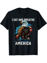 I Eat and Breathe America American Bald Eagle Patriotic T-Shirt 180G 100% Cotton Printed Round Neck Short-Sleeve T-Shirt, Gifts for Men Dad Husband Grandpa, S-XXXL, Black