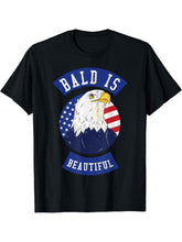 Bald is beautiful Shirt - Bald Eagle Patriotic American T-Shirt 180G 100% Cotton Printed Round Neck Short-Sleeve T-Shirt, Gifts for Men Dad Husband Grandpa, S-XXXL, Black