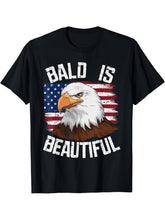 Bald Is Beautiful Independence Day Bald Eagle 4th of July T-Shirt 180G 100% Cotton Printed Round Neck Short-Sleeve T-Shirt, Gifts for Men Dad Husband Grandpa, S-XXXL, Black