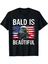 Bald Is Beautiful 4th Of July Independence Day Bald Eagle T-Shirt 180G 100% Cotton Printed Round Neck Short-Sleeve T-Shirt, Gifts for Men Dad Husband Grandpa, S-XXXL, Black