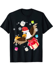 American Bald Eagle Santa Christmas Gift T-Shirt 180G 100% Cotton Printed Round Neck Short-Sleeve T-Shirt, Gifts for Men Dad Husband Grandpa, S-XXXL, Black