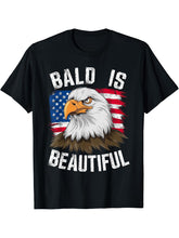Bald Is Beautiful Independence Day Bald Eagle 4th of July T-Shirt 180G 100% Cotton Printed Round Neck Short-Sleeve T-Shirt, Gifts for Men Dad Husband Grandpa, S-XXXL, Black