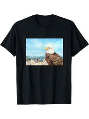 Bald Eagle in a Field T-Shirt 180G 100% Cotton Printed Round Neck Short-Sleeve T-Shirt, Gifts for Men Dad Husband Grandpa, S-XXXL, Black