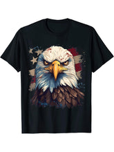 4th Of July US Flag Bald Eagle T-Shirt 180G 100% Cotton Printed Round Neck Short-Sleeve T-Shirt, Gifts for Men Dad Husband Grandpa, S-XXXL, Black