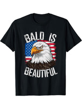 Bald Is Beautiful Independence Day Bald Eagle 4th of July T-Shirt 180G 100% Cotton Printed Round Neck Short-Sleeve T-Shirt, Gifts for Men Dad Husband Grandpa, S-XXXL, Black