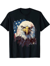 4th Of July US Flag Bald Eagle T-Shirt 180G 100% Cotton Printed Round Neck Short-Sleeve T-Shirt, Gifts for Men Dad Husband Grandpa, S-XXXL, Black