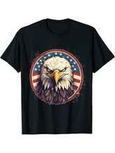 4th Of July US Flag Bald Eagle T-Shirt 180G 100% Cotton Printed Round Neck Short-Sleeve T-Shirt, Gifts for Men Dad Husband Grandpa, S-XXXL, Black