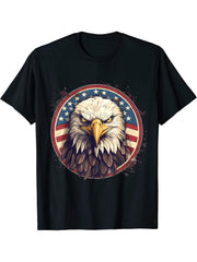 4th Of July US Flag Bald Eagle T-Shirt 180G 100% Cotton Printed Round Neck Short-Sleeve T-Shirt, Gifts for Men Dad Husband Grandpa, S-XXXL, Black
