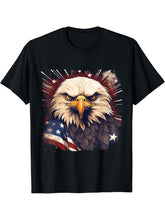 Sea Eagle US Flag Patriotic 4th Of July With Bald Eagle T-Shirt 180G 100% Cotton Printed Round Neck Short-Sleeve T-Shirt, Gifts for Men Dad Husband Grandpa, S-XXXL, Black