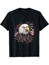 Sea Eagle US Flag Patriotic 4th Of July With Bald Eagle T-Shirt 180G 100% Cotton Printed Round Neck Short-Sleeve T-Shirt, Gifts for Men Dad Husband Grandpa, S-XXXL, Black