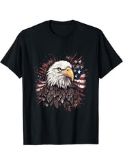 Sea Eagle US Flag Patriotic 4th Of July With Bald Eagle T-Shirt 180G 100% Cotton Printed Round Neck Short-Sleeve T-Shirt, Gifts for Men Dad Husband Grandpa, S-XXXL, Black