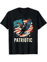 Bald Eagle Proud Patriotic American USA Flag 4th Of July T-Shirt 180G 100% Cotton Printed Round Neck Short-Sleeve T-Shirt, Gifts for Men Dad Husband Grandpa, S-XXXL, Black
