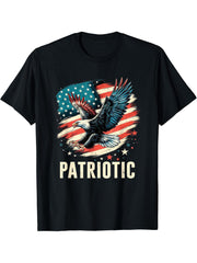 Bald Eagle Proud Patriotic American USA Flag 4th Of July T-Shirt 180G 100% Cotton Printed Round Neck Short-Sleeve T-Shirt, Gifts for Men Dad Husband Grandpa, S-XXXL, Black